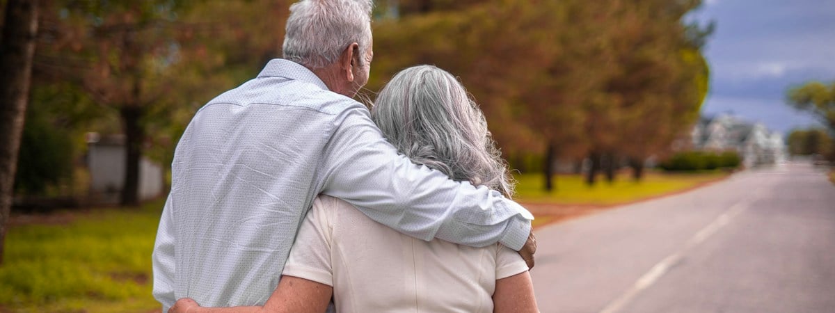 A smiling mature couple outdoors